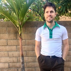 White mens polo with green collar